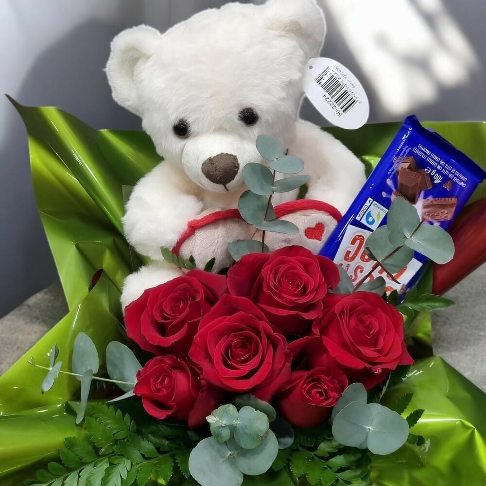 Ramo Golosito – Rosas Rojas con Peluche y Chocolate
